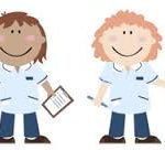 oakville physiotherapist: picture of two cartoon physios, one with a clipboard, the other with a pen